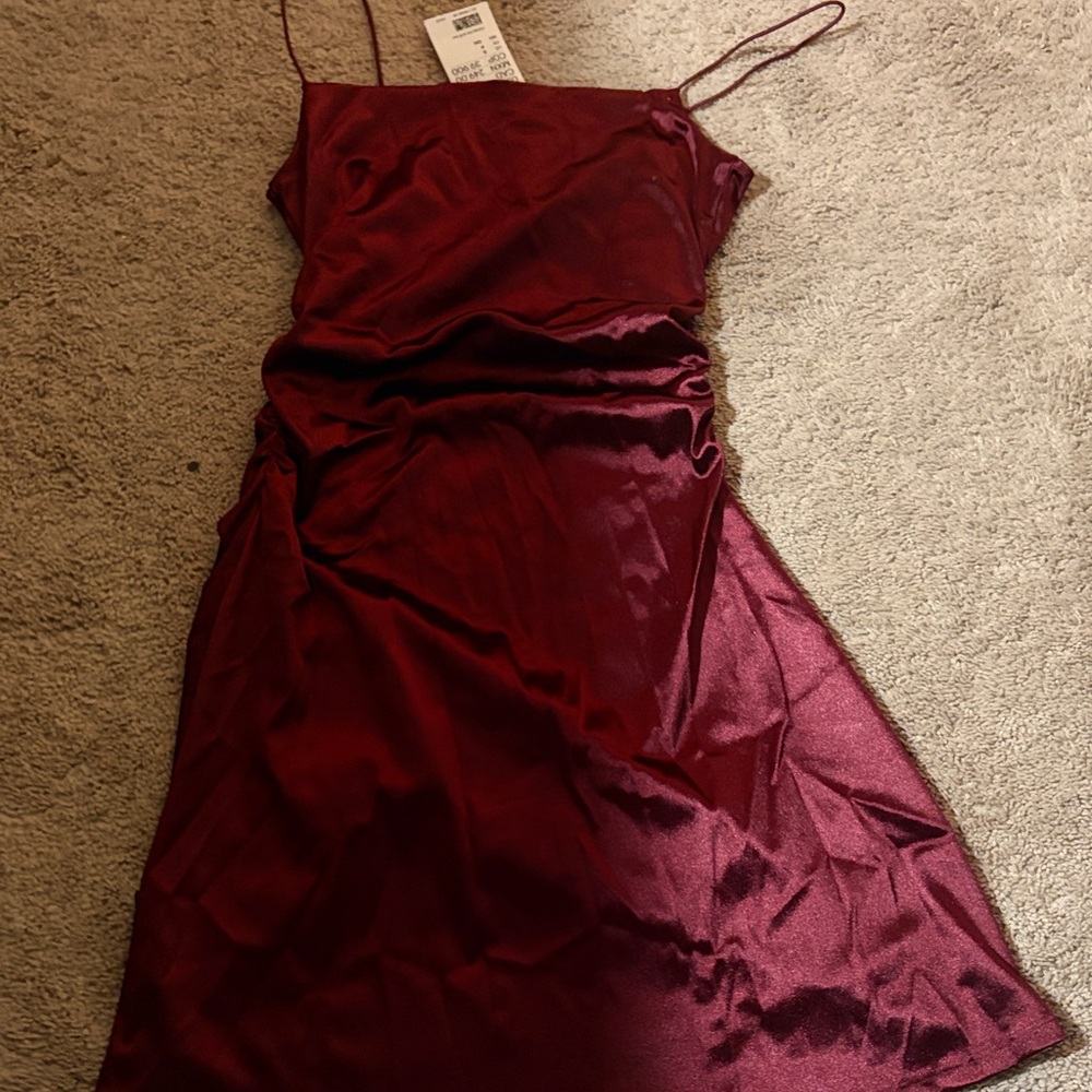 H&M Satin Slip Mini Dress in Burgundy